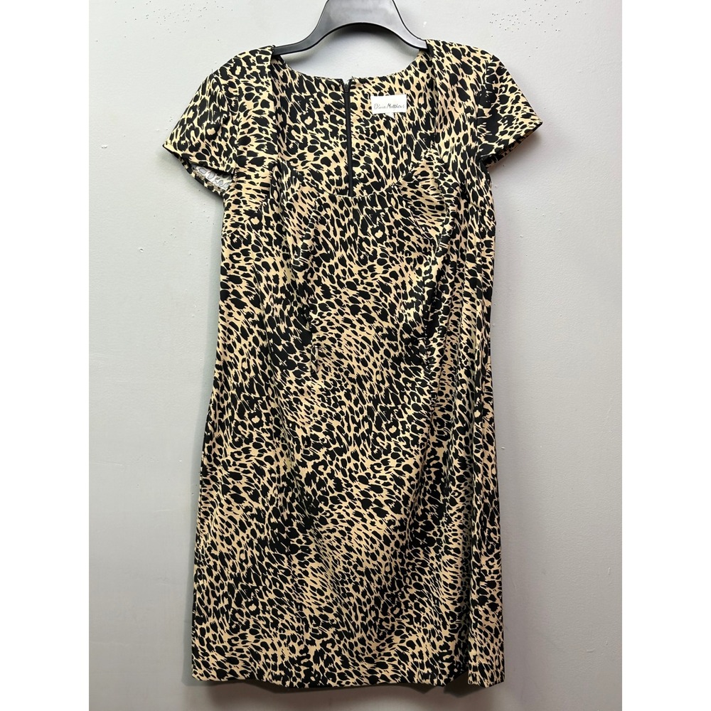 Olivia Matthews Women's 16 Leopard Print Sheath Dress Knee Length